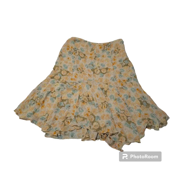 J. Jill Skirt Size 10P Petite Romantic Swishy Hem Full Pastel Floral Midi - Picture 1 of 5